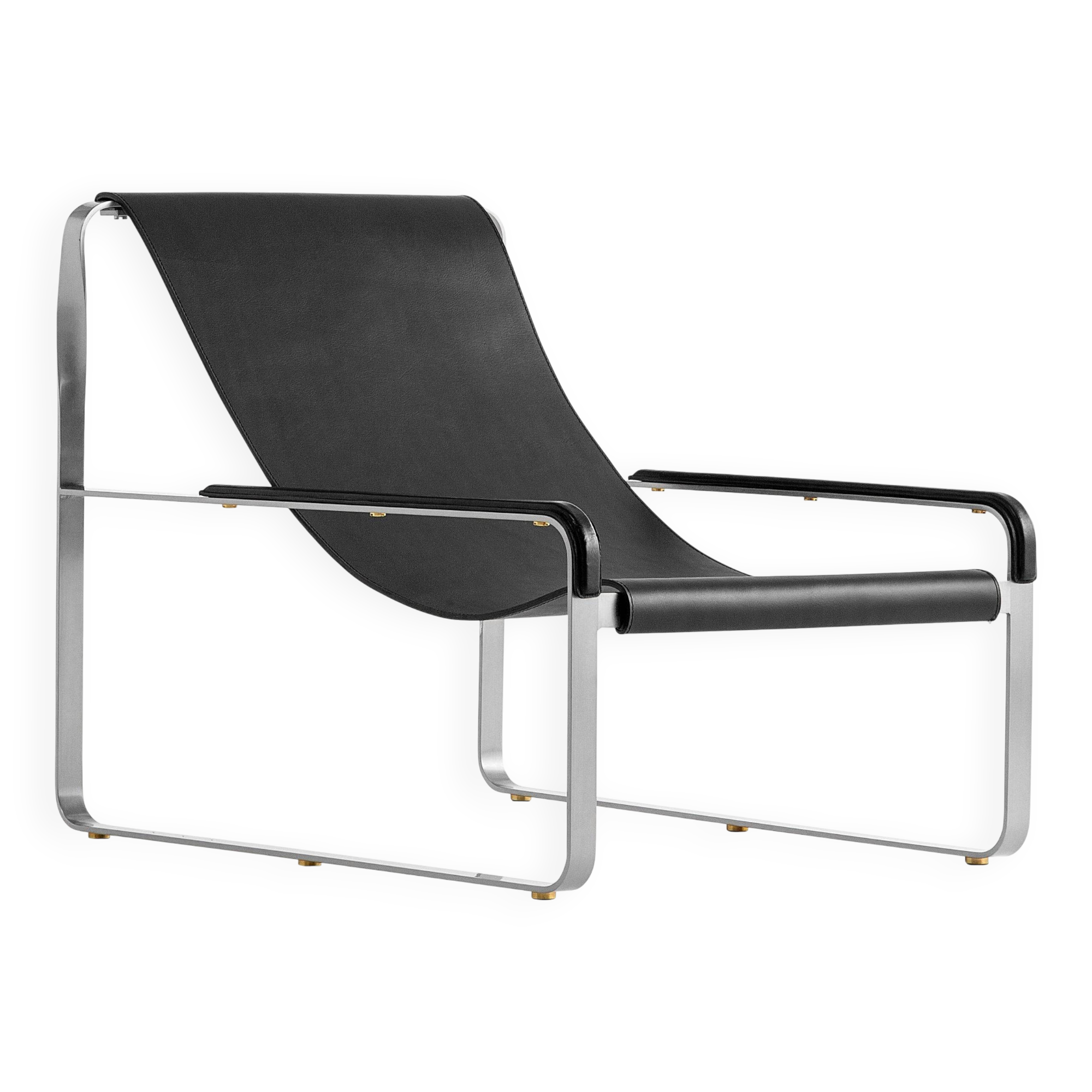 Contemporary Artisan Chaise Longue in aged silver steel and black leather