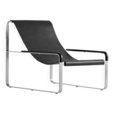 Contemporary Artisan Chaise Longue in aged silver steel and black leather