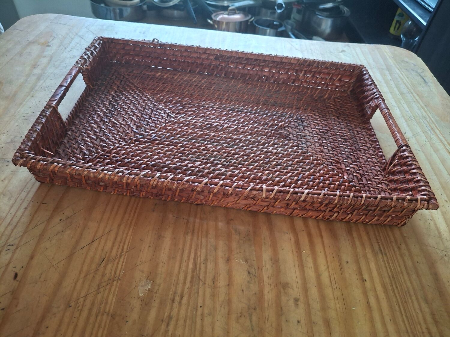 Large vintage woven rattan/tray – serving tray