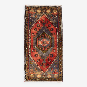 Small Vintage Turkish Rug 108x55 cm, Short Runner, Tribal, Shabby, Mini Carpet
