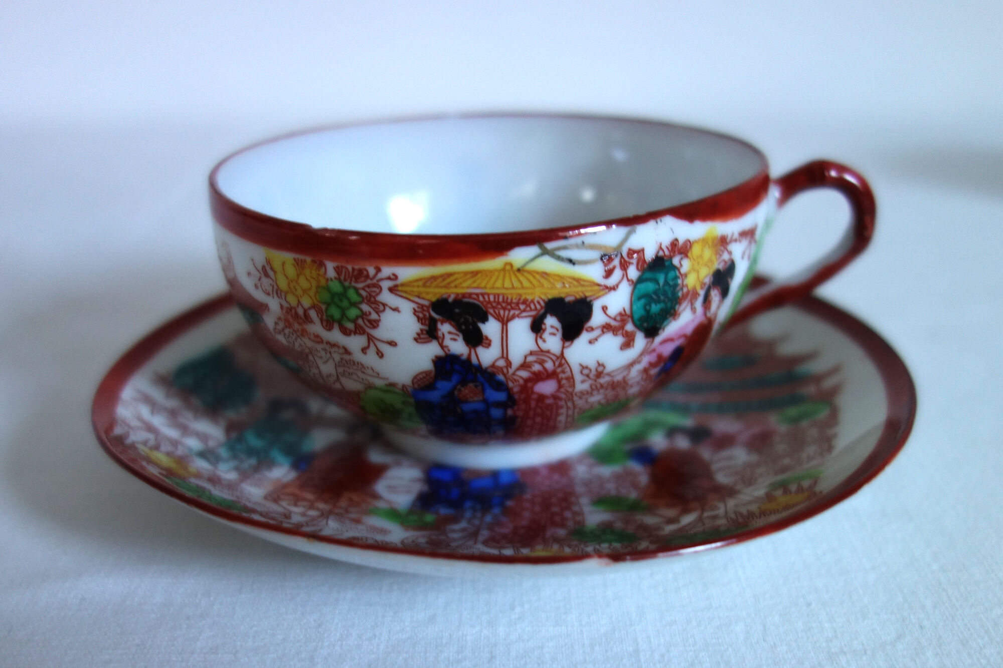 5 tasses à thé vintage porcelaine, peint main, Japon