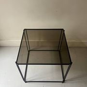 Black metal and smoked glass wire coffee table, 1970s design