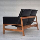 1960s, Danish 2-seater sofa in original condition, furniture leather, solid oak wood.