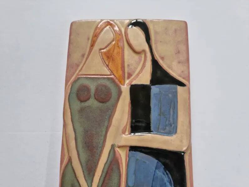 Rare Midcentury Ceramic Wall Sculpture Lovers, 1970s
