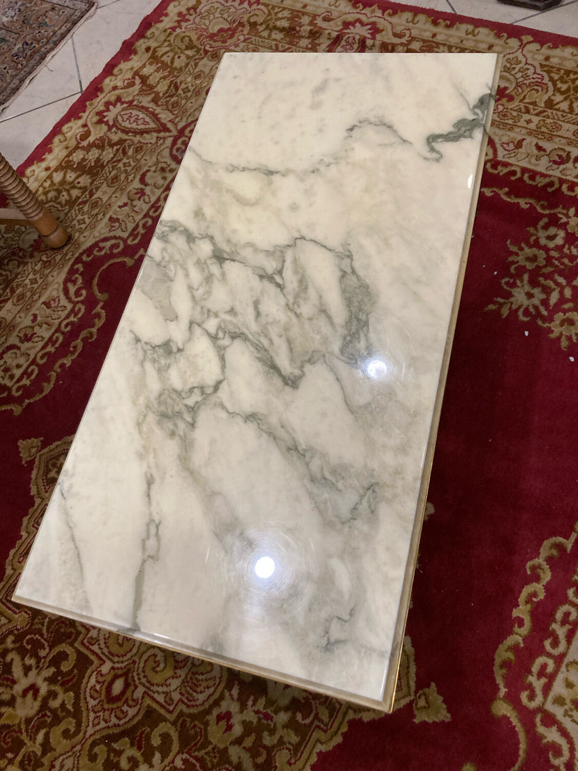 Brass coffee table and white marble Louis XVI style