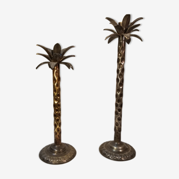 Paire de bougeoirs palmiers asymétriques, années 60