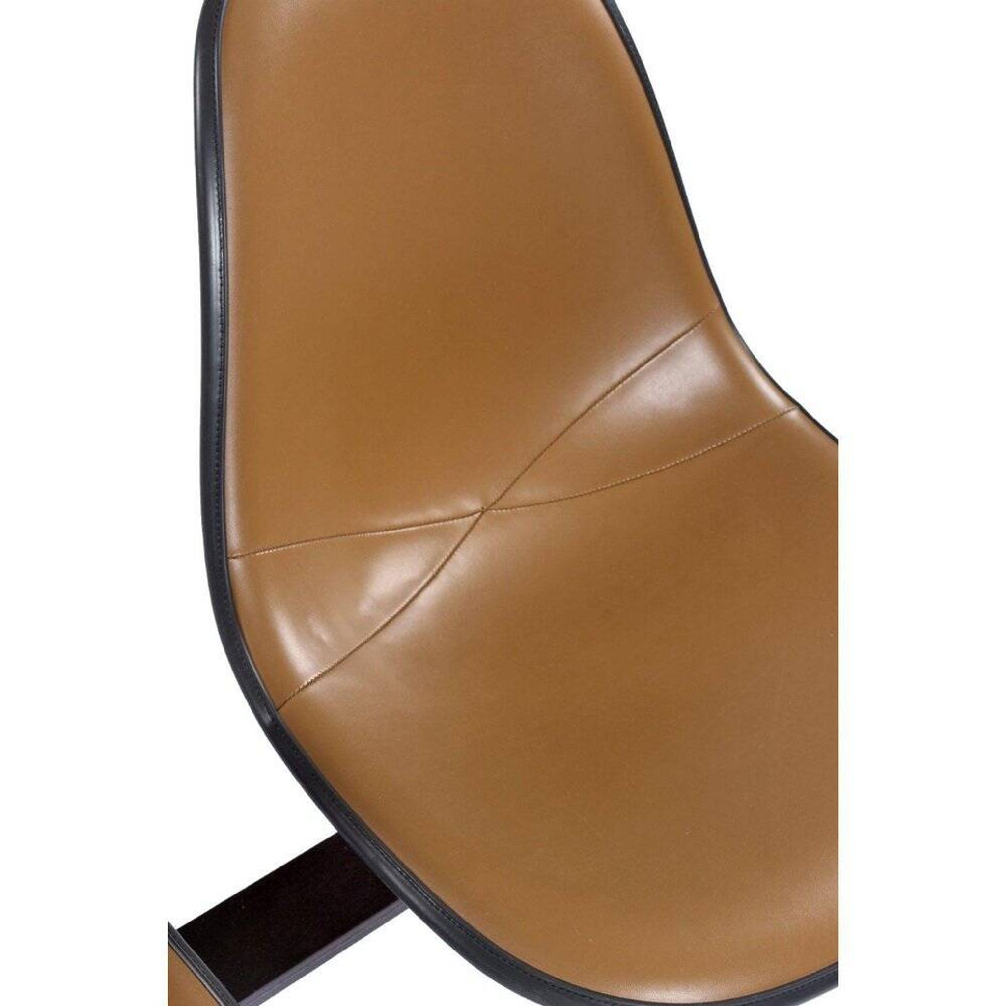 Tandem bench with brown Naugahyde pad shell chairs by Charles and Ray Eames for Herman Miller