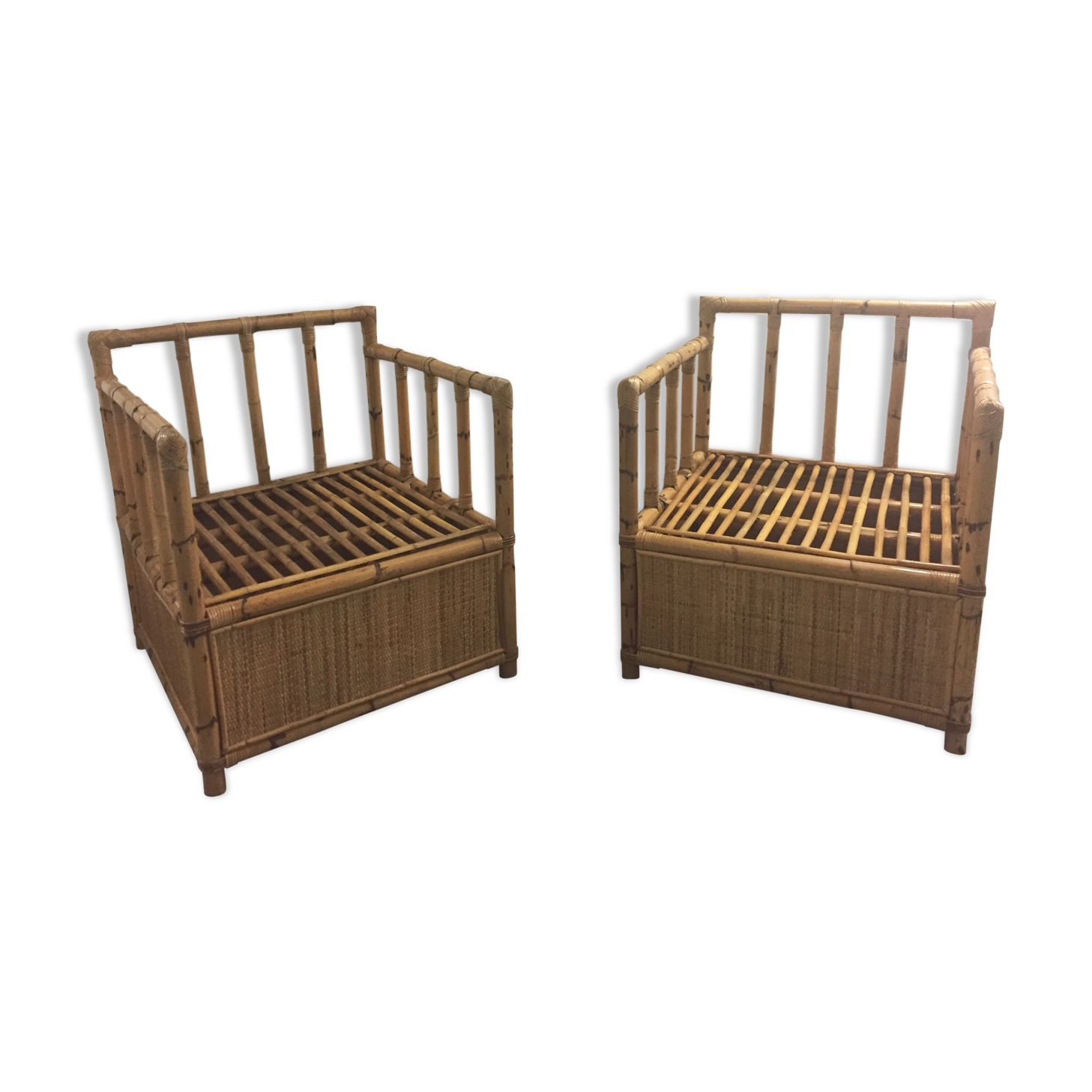 Pair of bamboo and rattan armchairs 1970