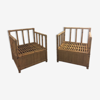 Pair of bamboo and rattan armchairs 1970