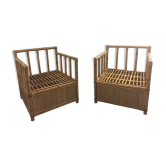 Pair of bamboo and rattan armchairs 1970