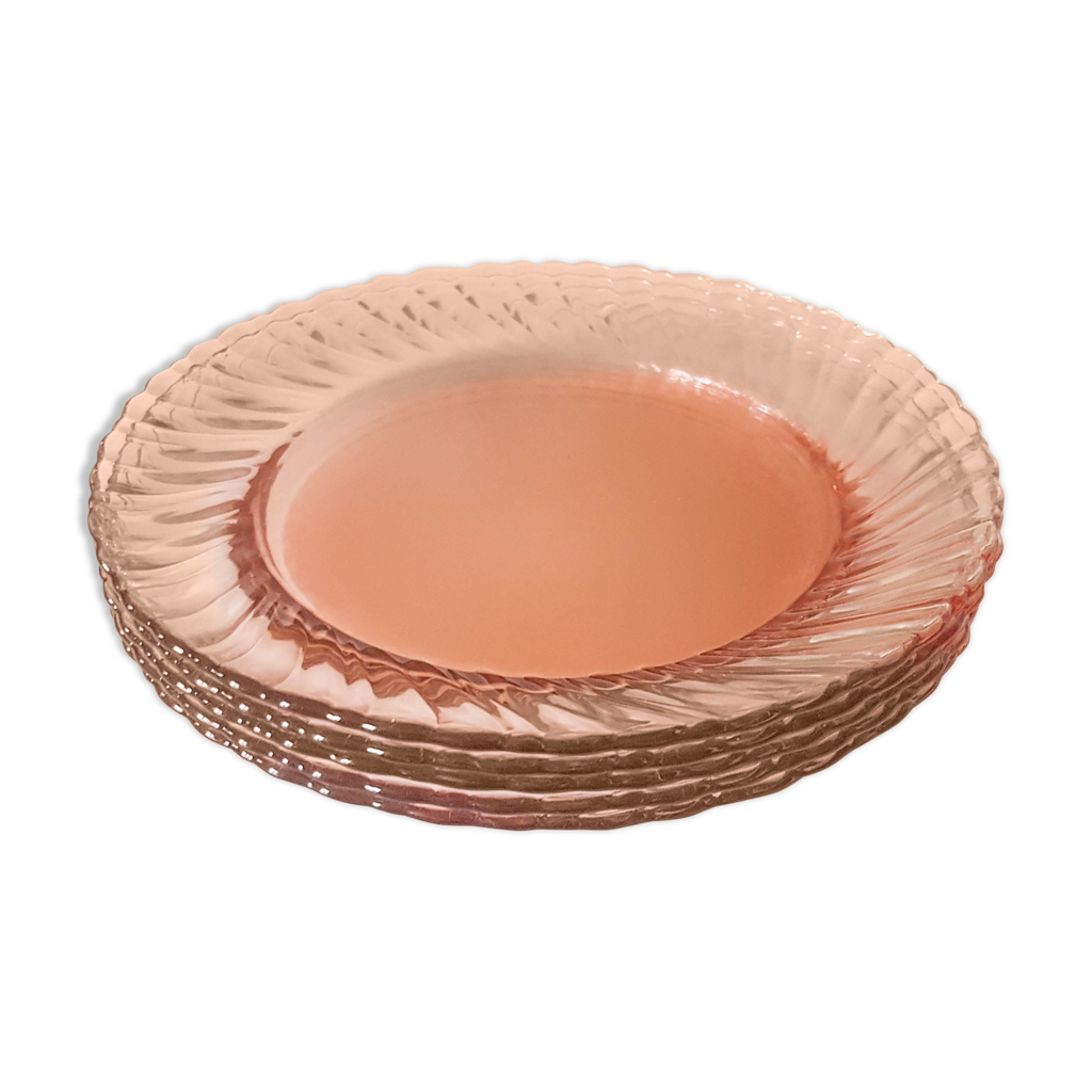6 assiettes plates en verre rose Rosaline vintage Arcoroc