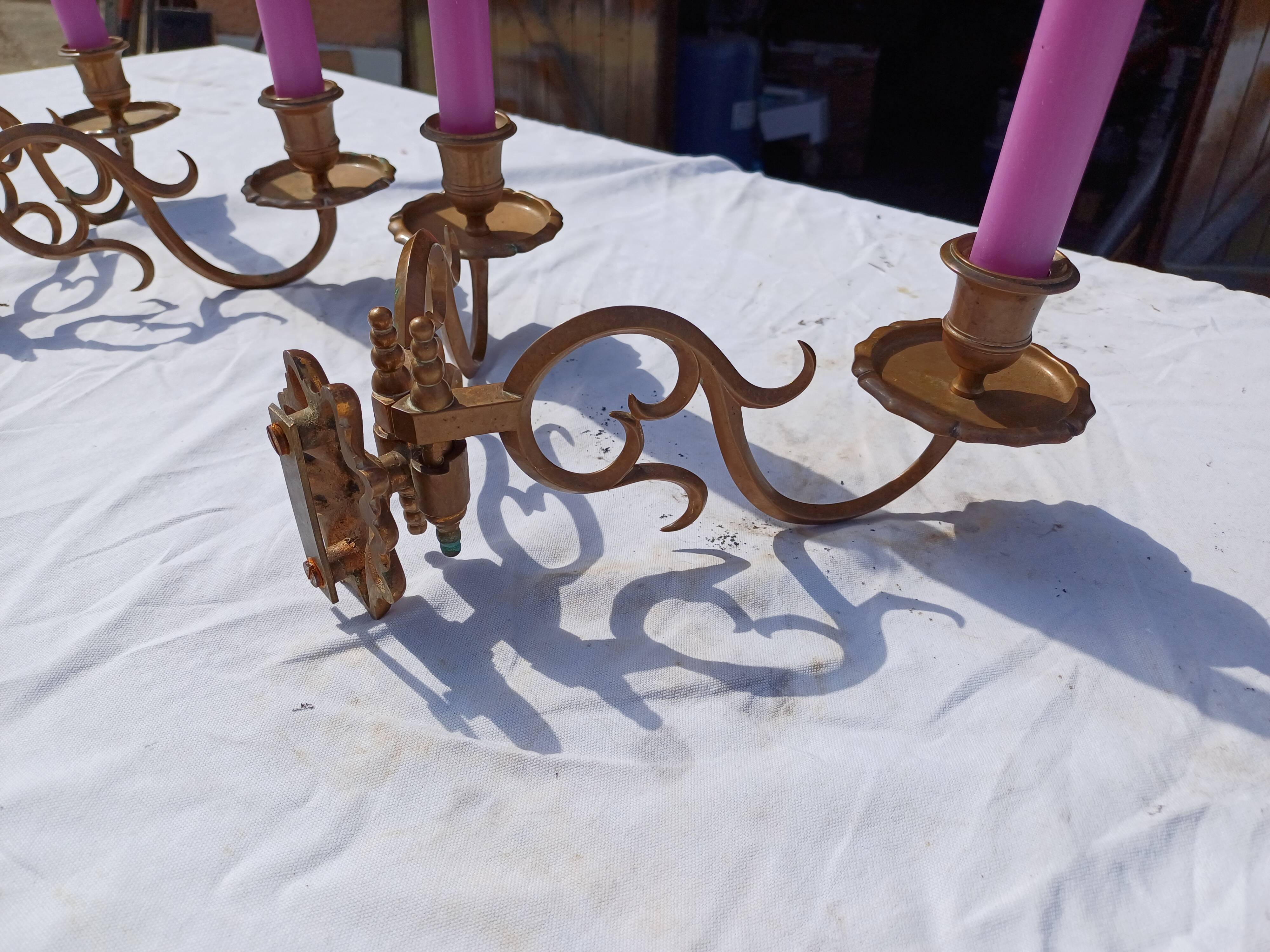 Pair of Bronze Candlesticks with 2 Arms of Lights