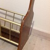 Magazine holder in gilded metal and wood imitation teak / vinatge 60s-70s