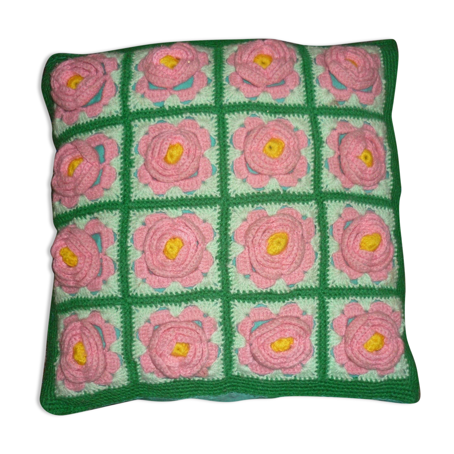 Cushion hook green pink yellow 40x40