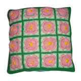 Coussin crochet vert rose jaune 40x40