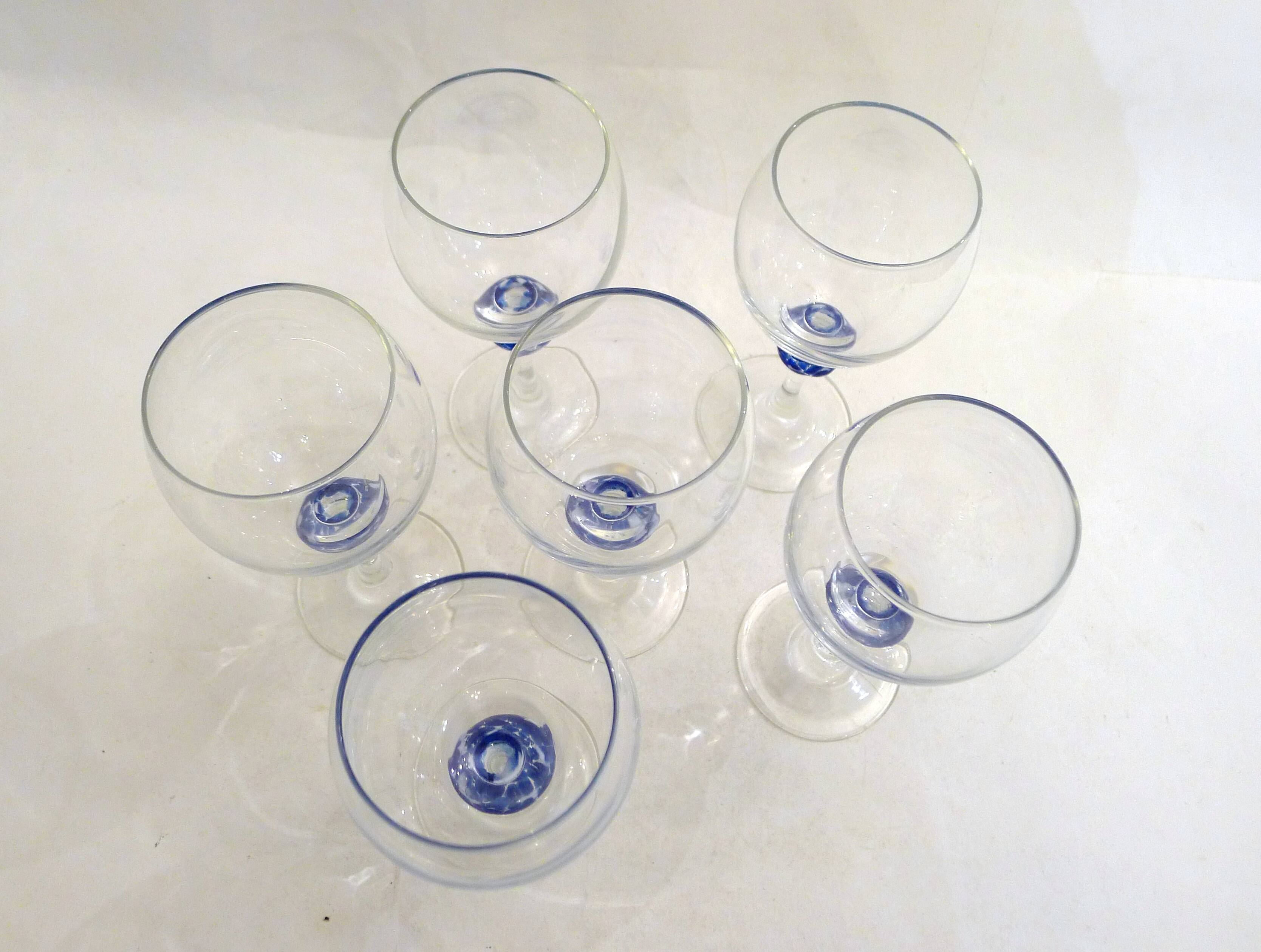 Set of 6 blue ball wine glasses by Luminarc.