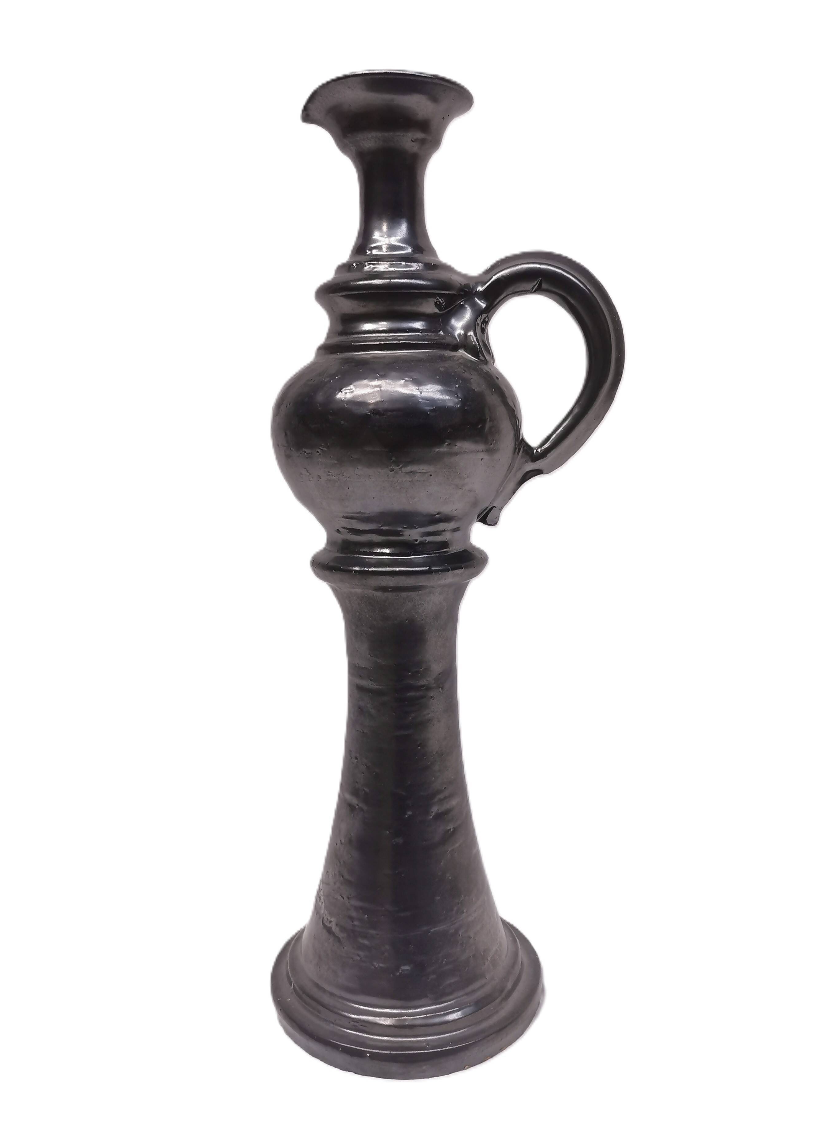 Grande aiguière / bougeoir, vase . céramique signée jean marais