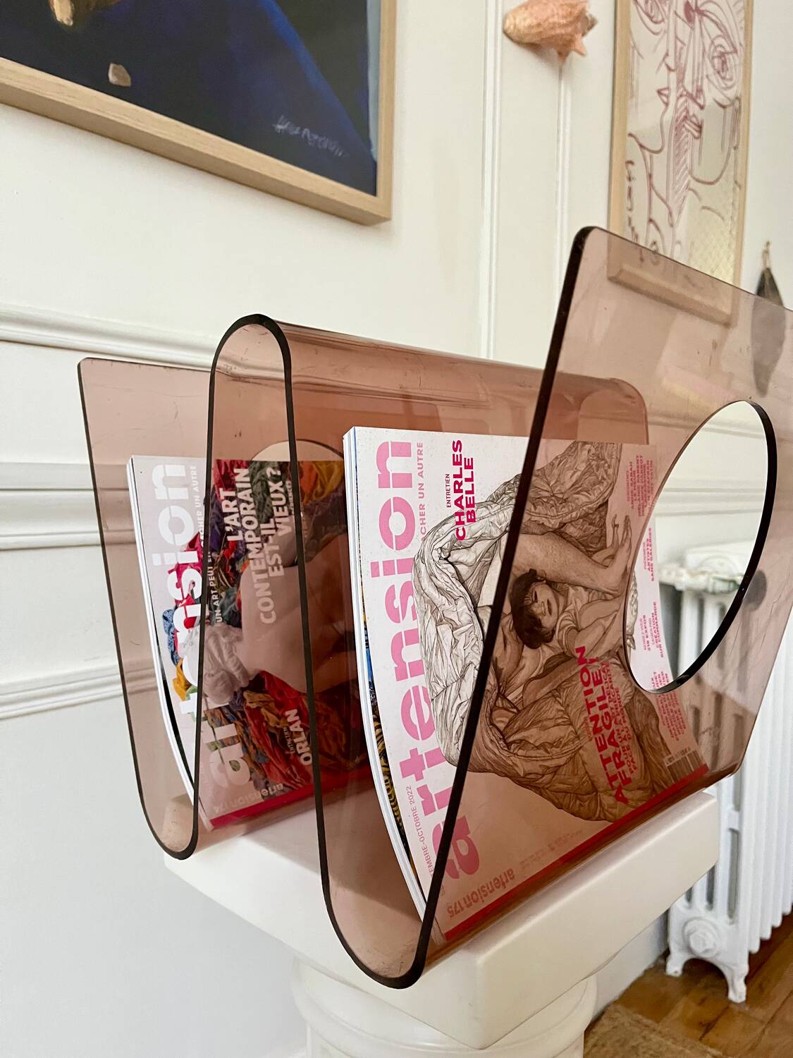 Plexiglas magazine rack by Michel Dumas for Rochebobois
