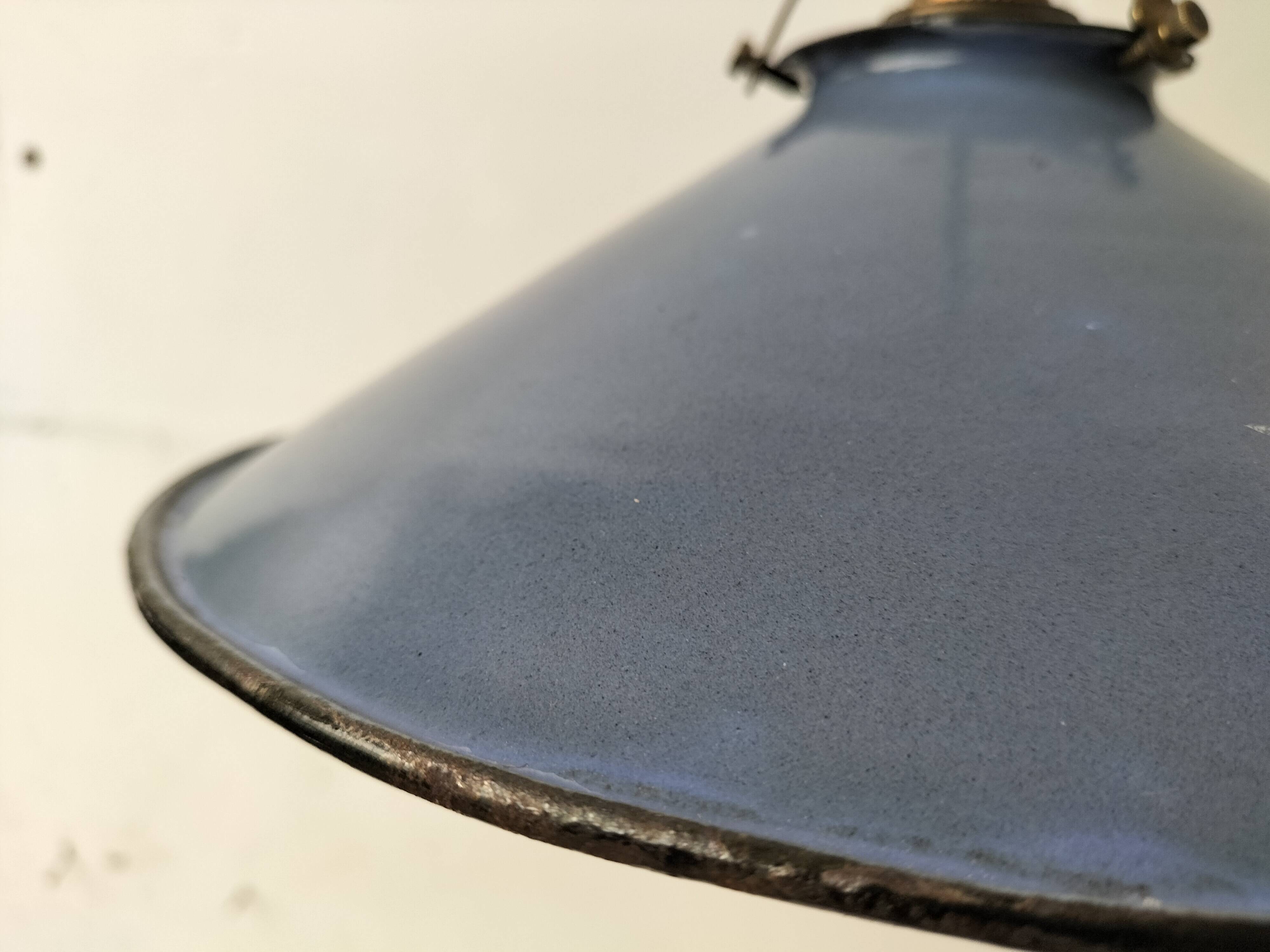 Pair of blue enameled sheet metal pendant lights