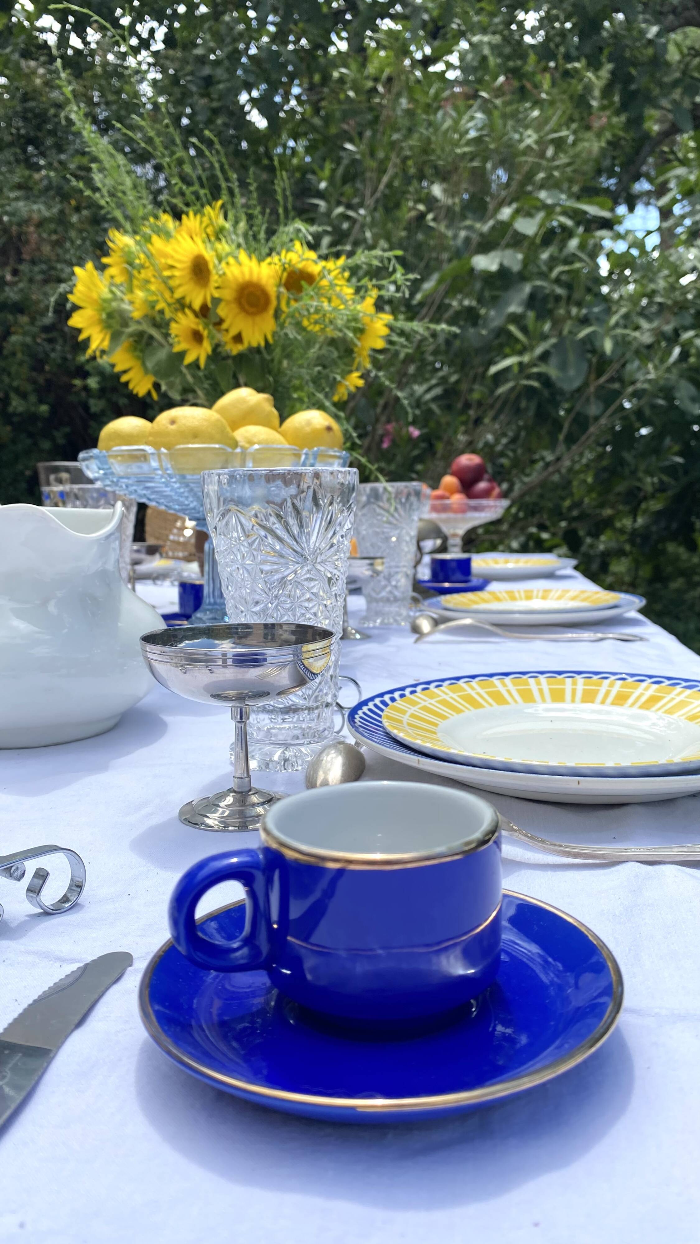 Bistro coffee cups with saucers in cobalt blue porcelain