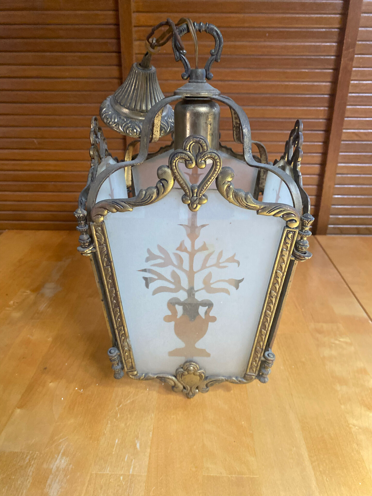 Antique Lustre Hall LOUIS XVI Bronze + Glass Plates Decorated with Engraved Tree