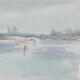 Camille COMBE: Seaside promenade, Original signed watercolor