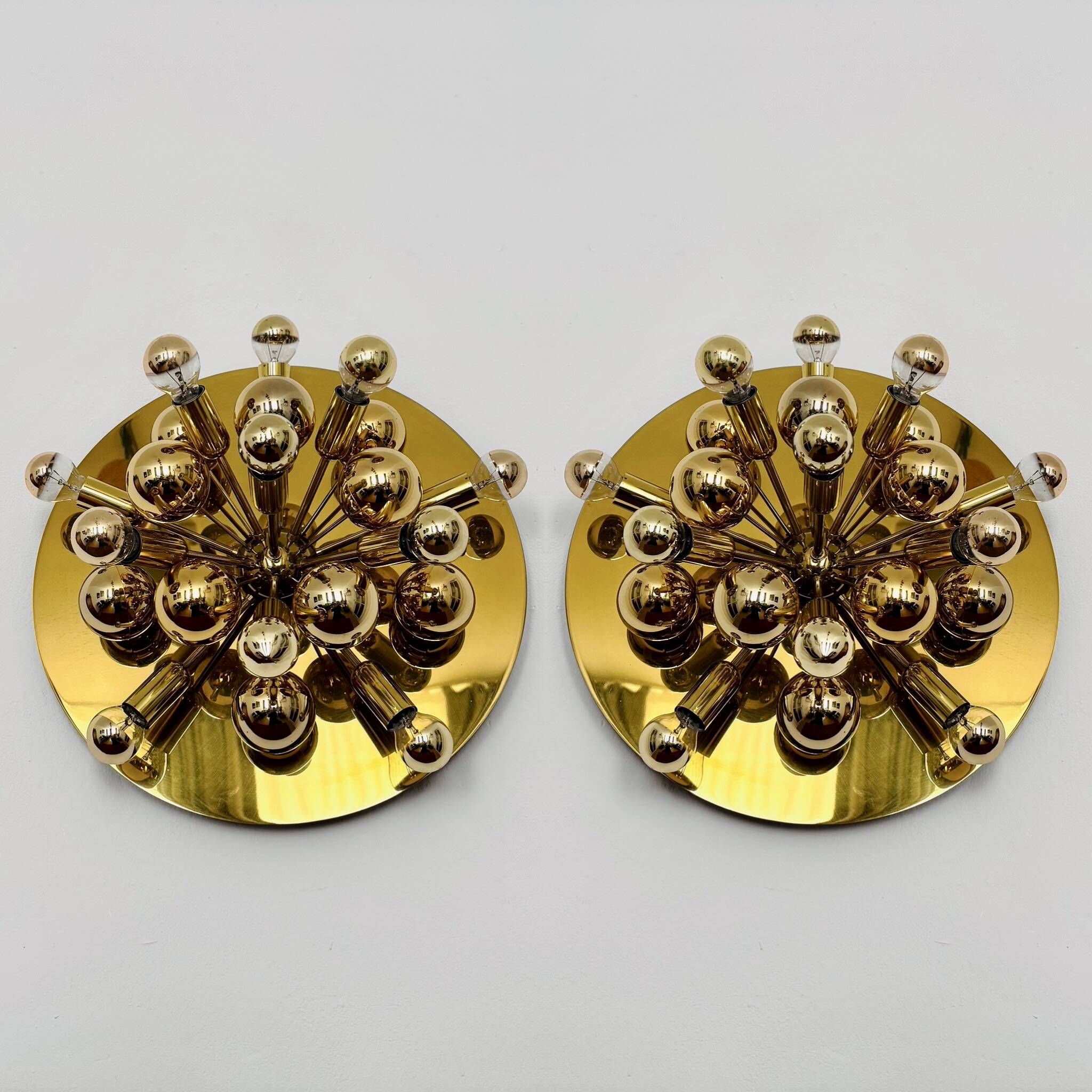 Set of 2 Amazing Golden Sputnik Wall or Flush Lamps by Cosack