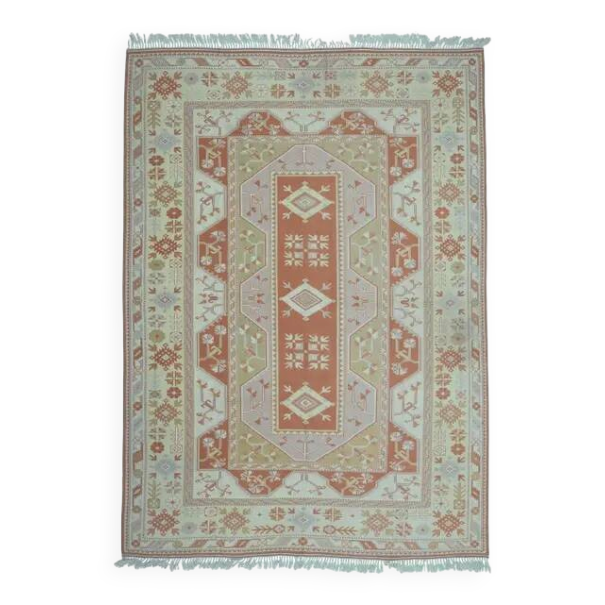 1970s Vintage Turkish Handmade Wool & Cotton Orange Area Rug 254x358