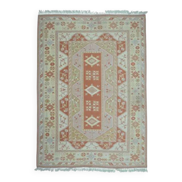 Tapis vintage turc fait main en laine et coton orange, années 1970