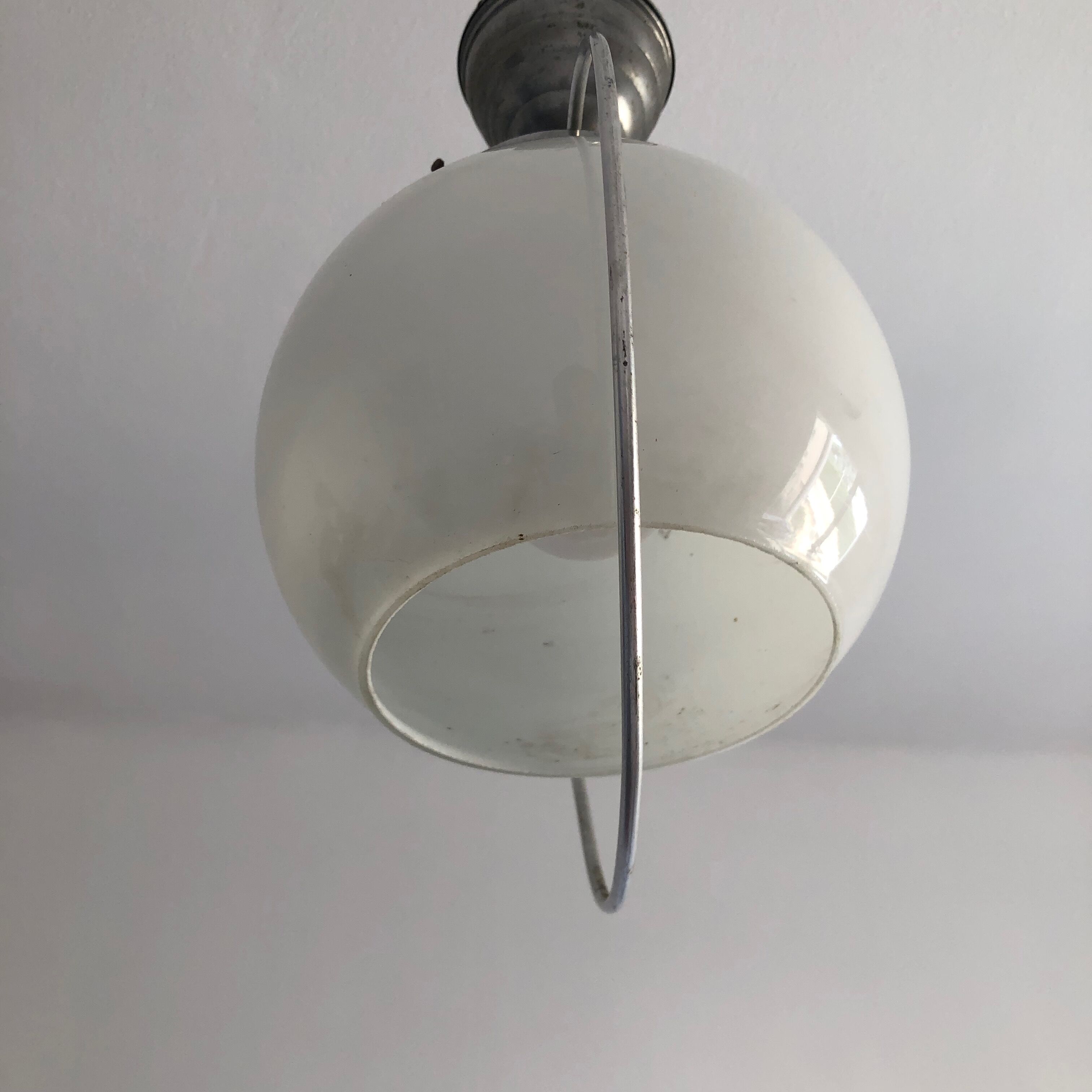 White opaline hanging lamp rises and drops vintage 1930 57cm