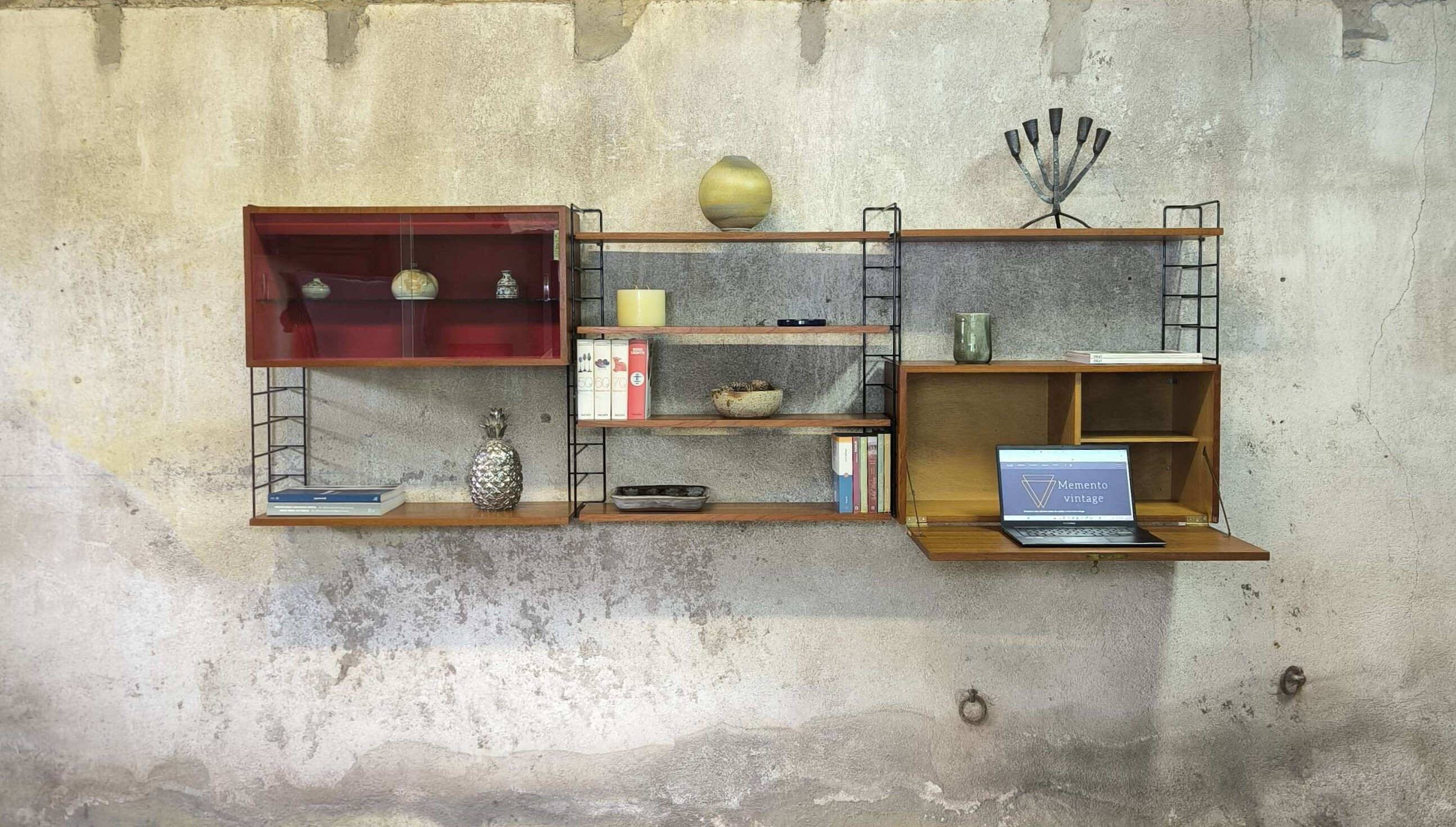 Modular vintage wall unit in teak.