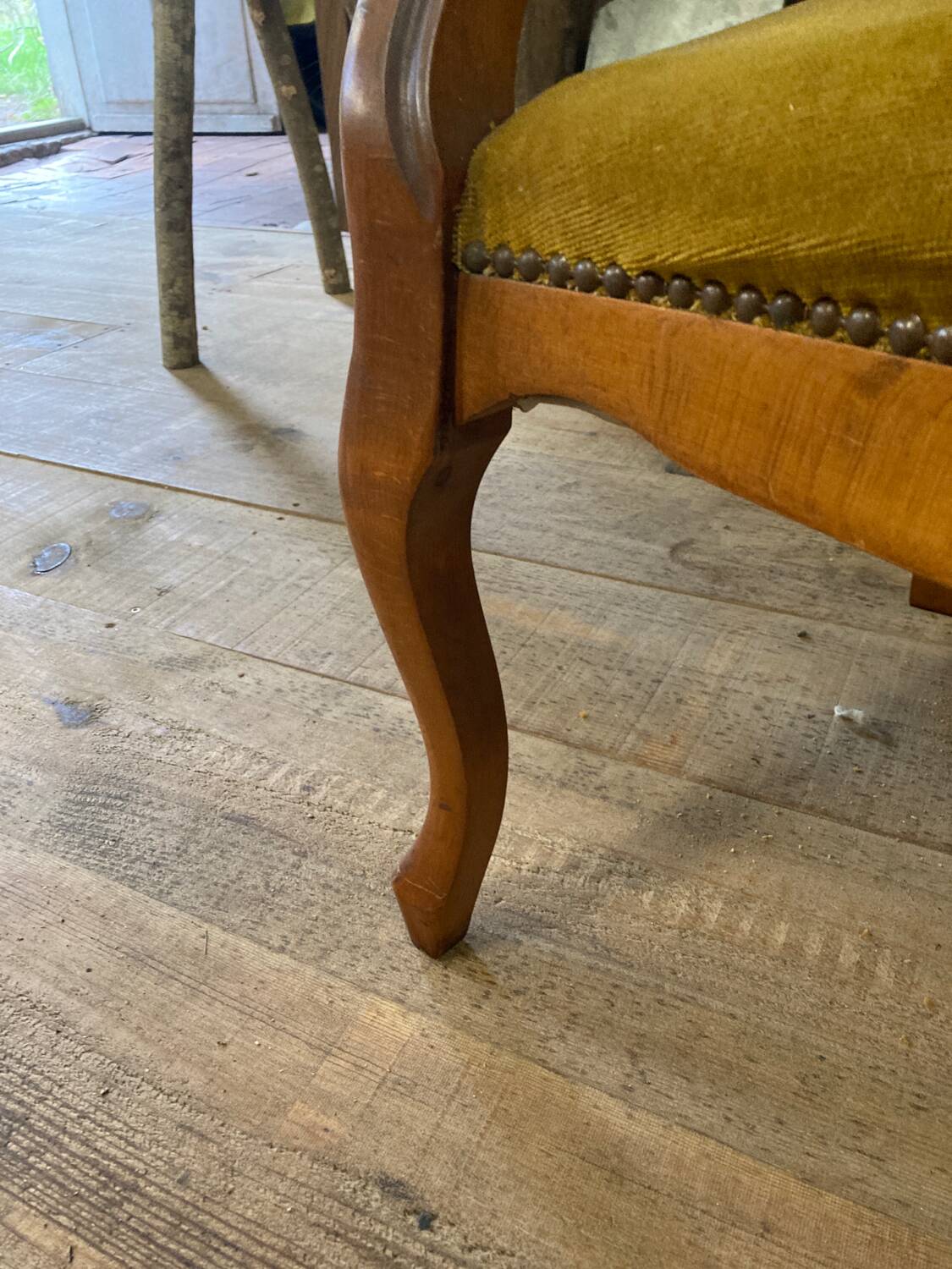 Voltaire armchair yellow velvet 19th century mahogany