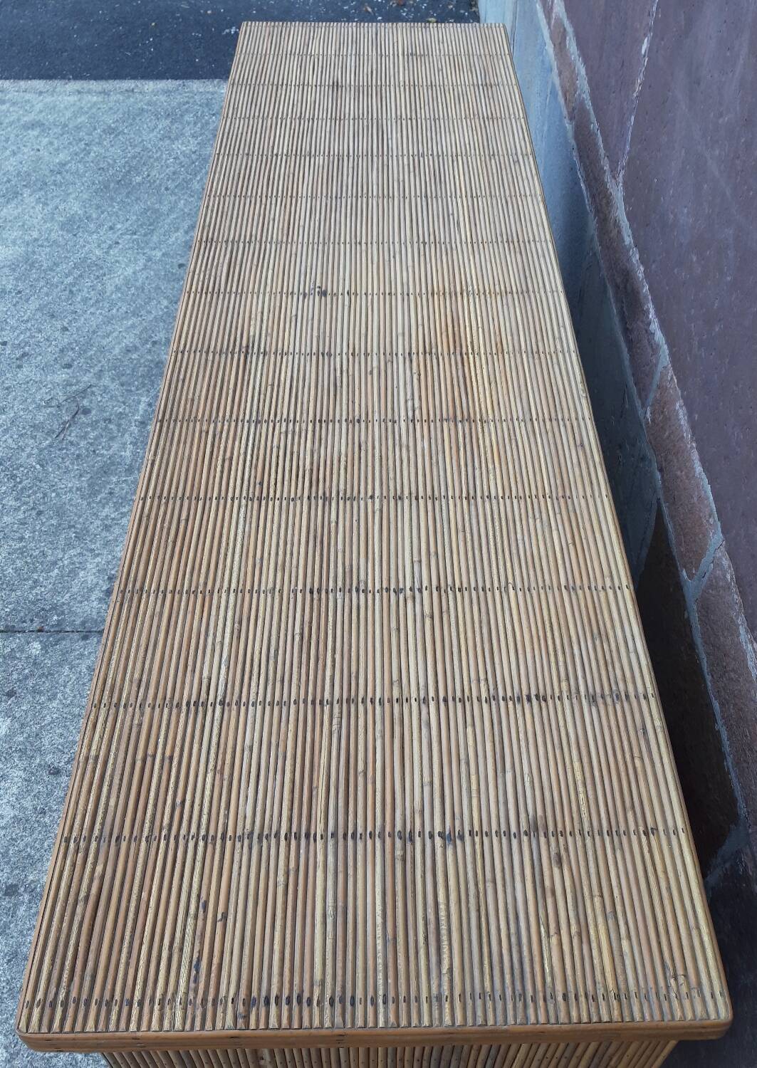 Console table in rattan and bamboo, (Attributed to Audoux-Minet)