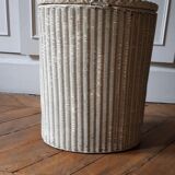 Coffre à linge en osier laqué blanc