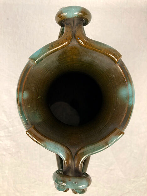 Clément Massier Golfe Juan vase with braided handles in glazed earthenware