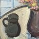 Mid-Century Modern Swedish "Pink Flowers" Vintage Still Life Oil Painting, Framed