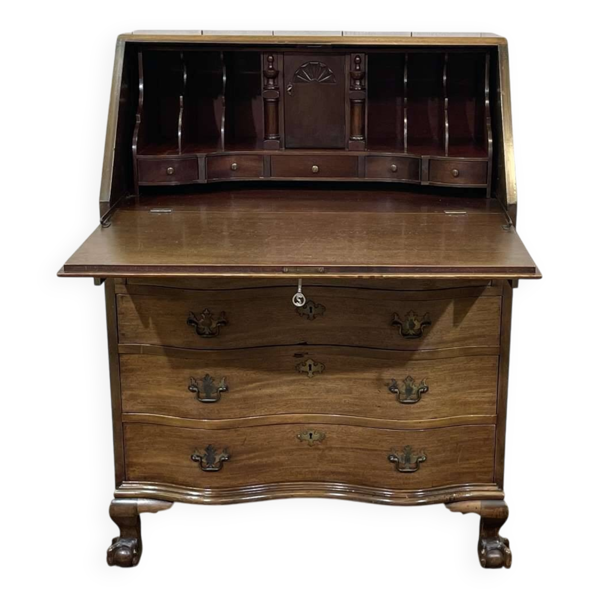 1930s English curved mahogany back desk