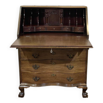 Bureau dos d'âne anglais galbé en acajou des années 1930
