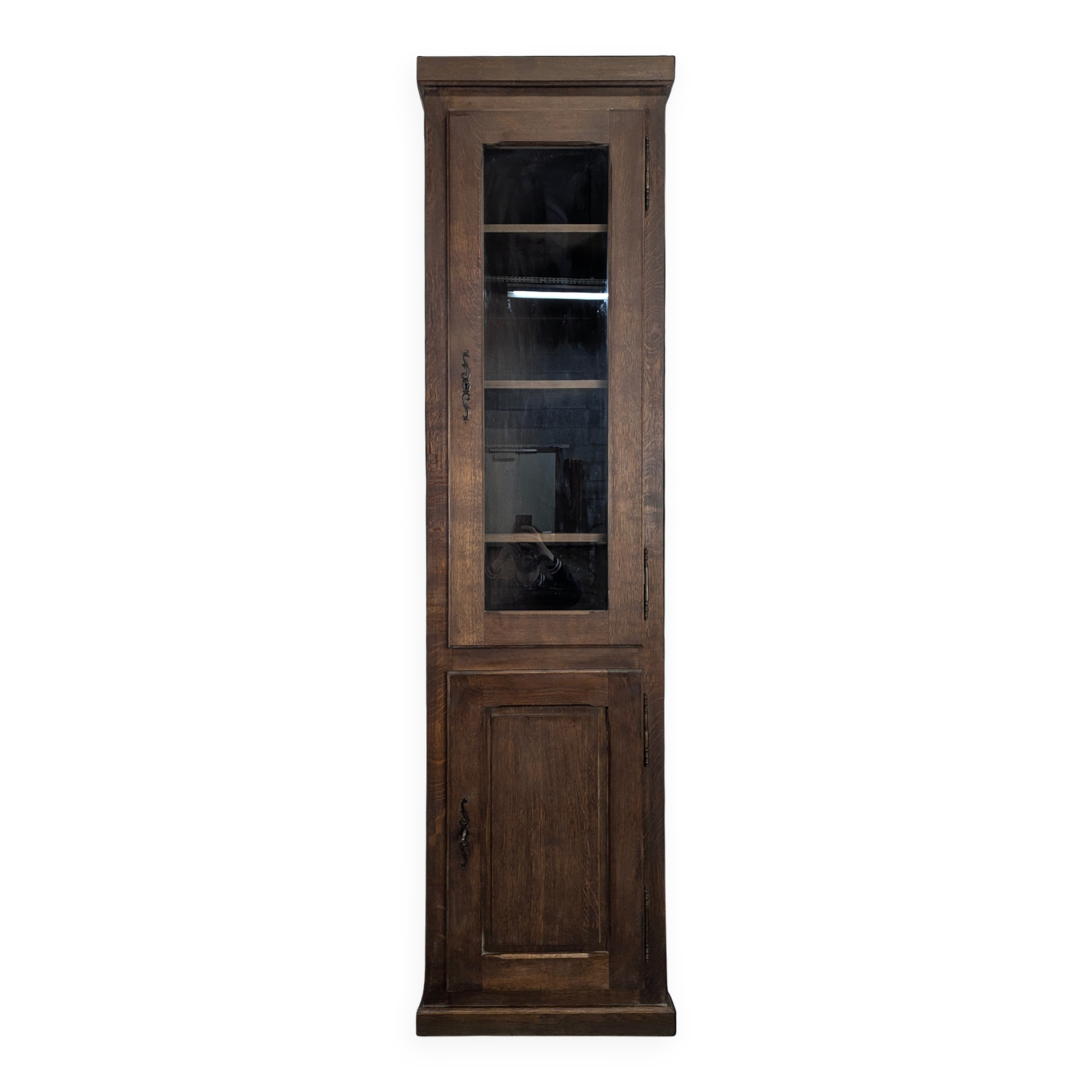 Colonne vitrine rustique en chêne massif