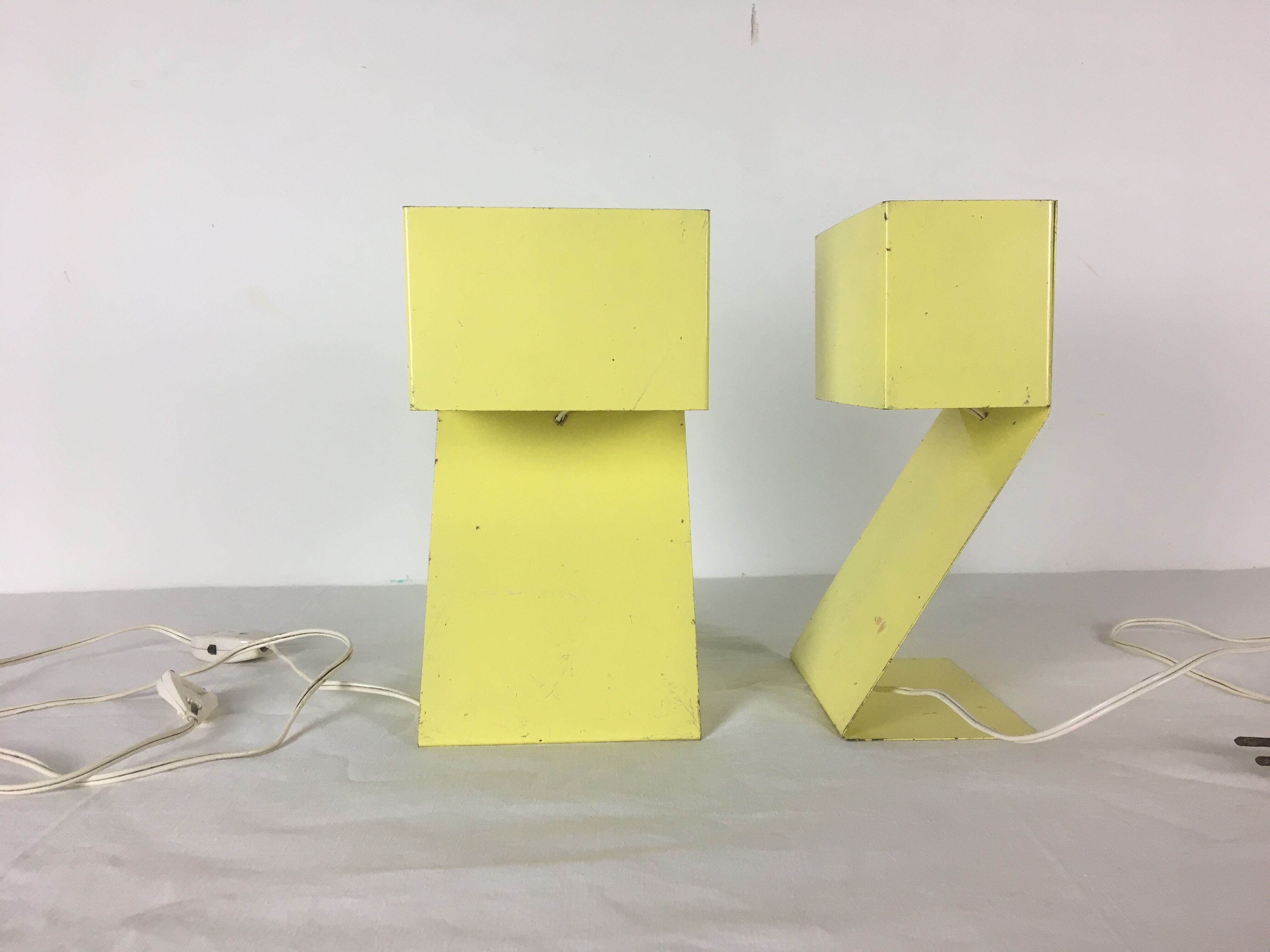 Pair of folded metal bedside lamps 1950