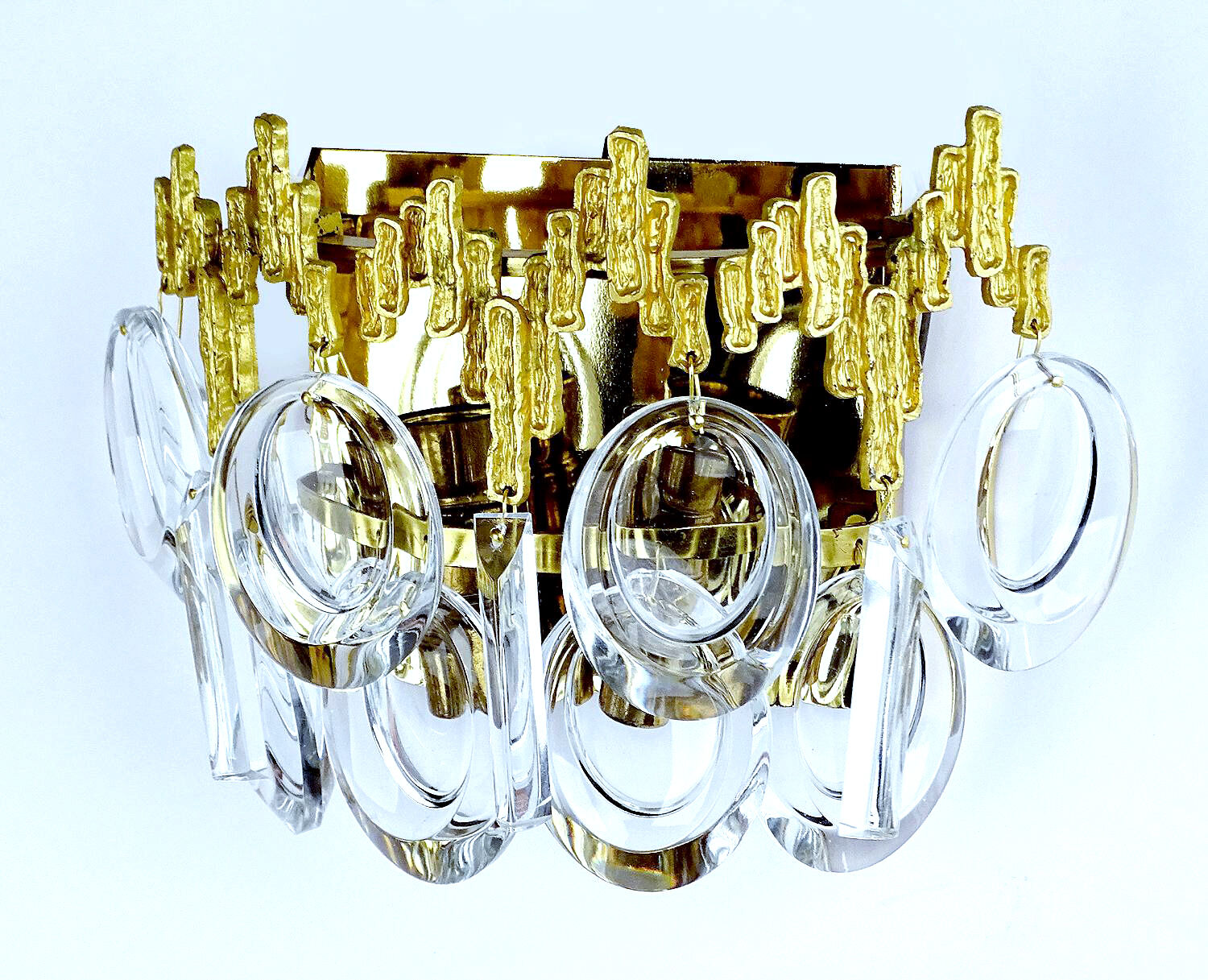 Pair of vintage wall lamps, gold fine gold, crystal, 60s