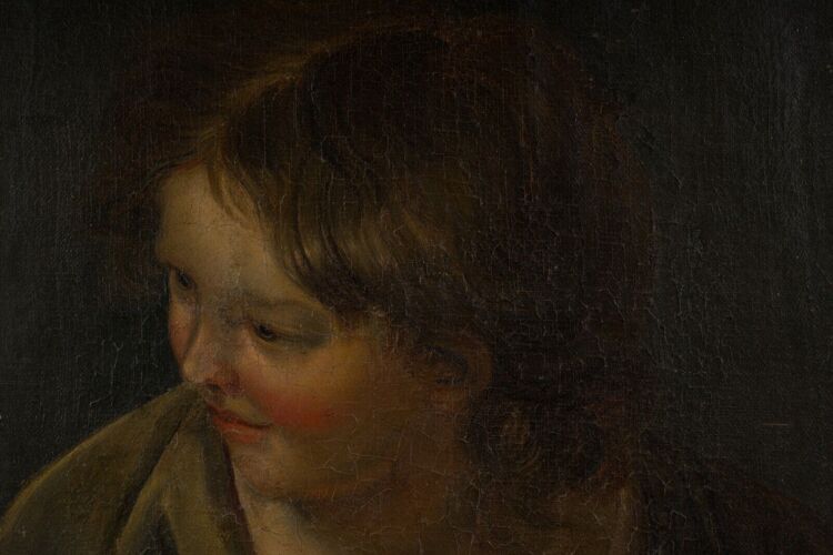 Huile sur toile portrait de jeune femme xviiie cadre dore