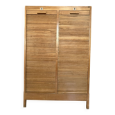 Double curtain filing cabinet in oak — on legs