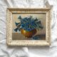 Old painting framed painting bouquet of blue flowers signed Freynal