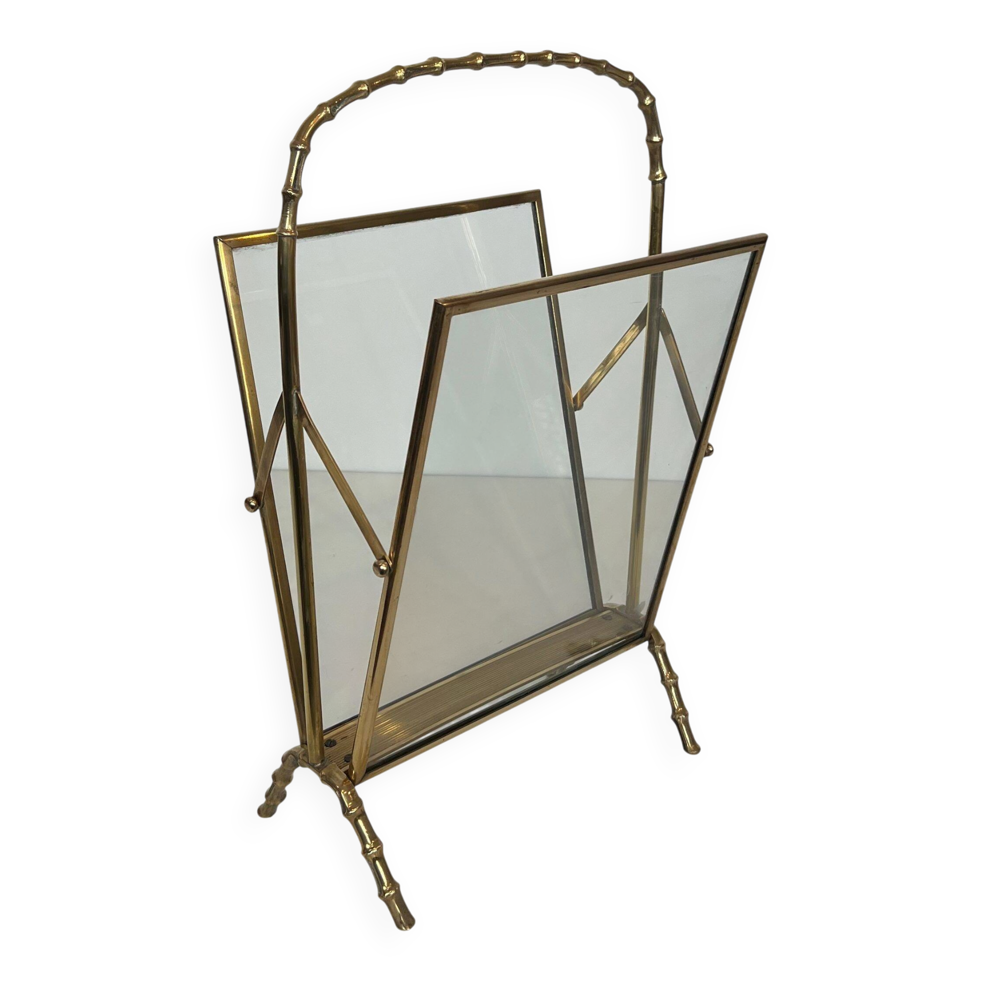 Bronze and brass faux-bamboo magazine rack by the Baguès house.