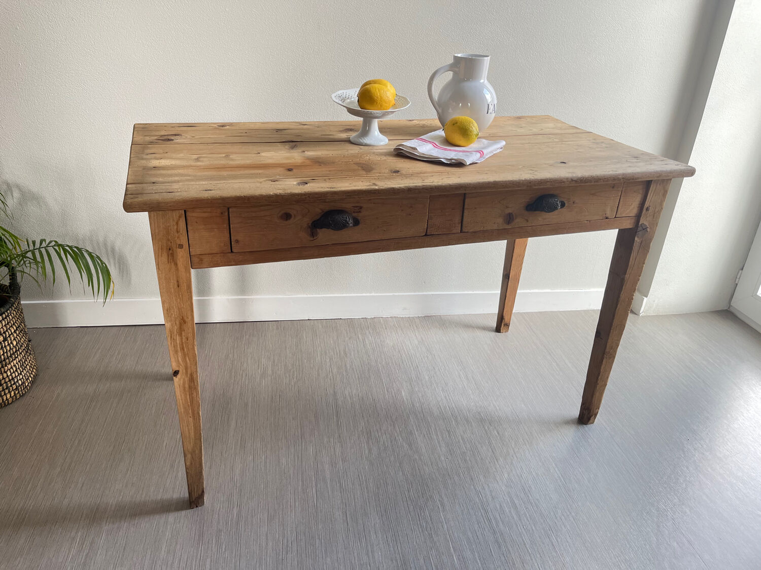 Patinated wooden farmhouse table
