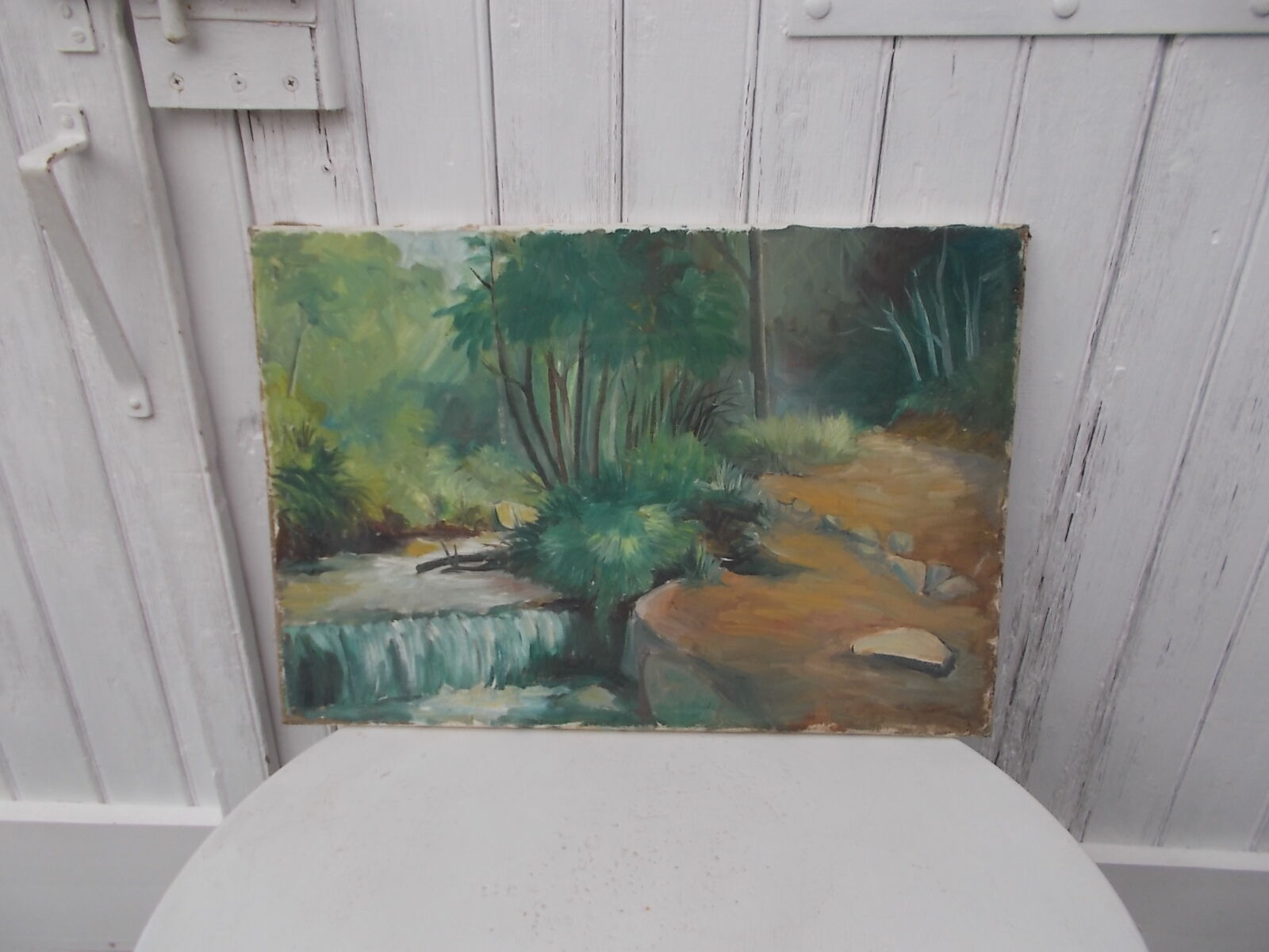 Painting landscape oil on canvas river 55 X 38cm