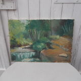 Painting landscape oil on canvas river 55 X 38cm