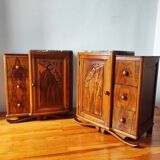 Pair of Art Deco bedside tables in solid walnut, 1940