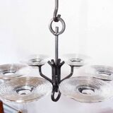 Chandelier art deco en fer et verre par erik höglund